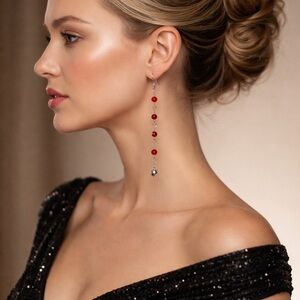 Signature Series Ruby Red & Silver Linear Faceted Swing Drop Earrings